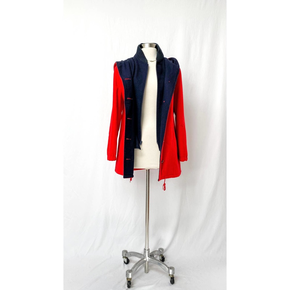 Vintage 80’s All Outdoors Mackintosh Red & Navy Double Lined Coat - Picture 3 of 11